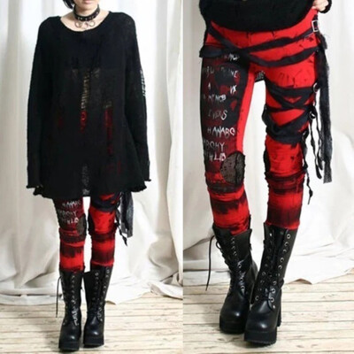 

Tailored Womens Cool Ultra Gathered Pants Gothic Rocker Distressed Punk Tie Leggings