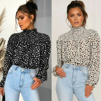 

US Fashion Women Long Sleeve Loose Chiffon Blouse Casual Lady T-Shirts Tops