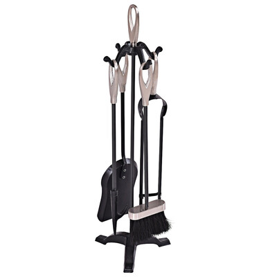 

5 pcs Stylish Silver Iron Fireplace Tools Set