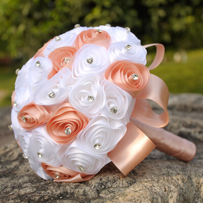 

Gobestart Crystal Roses Pearl Bridesmaid Wedding Bouquet Bridal Artificial Silk Flowers BU