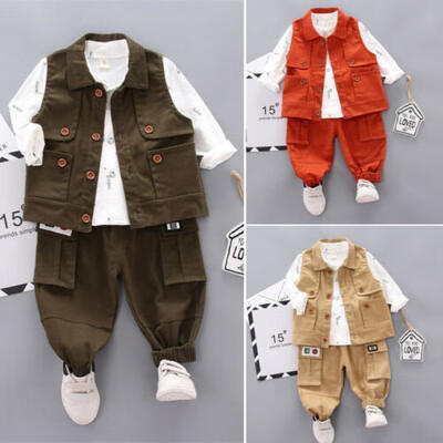 

US Kids Baby Boy Autumn Clothes Coat Shirt Pants Leggings Warm Outfit Set
