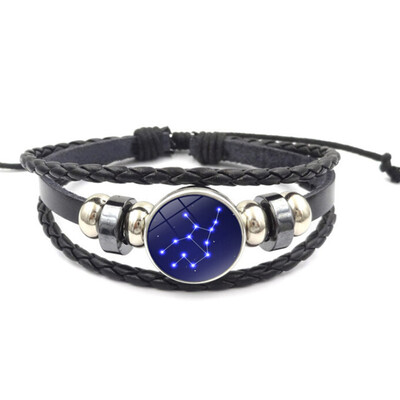 

2019 Aquarius Pisces Aries Cancer Leo 12 Constellation Bracelet Men Women Braided Leather Bracelets & Bangles