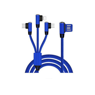 

90 Degree Double Elbow 3 In 1 Charging Cable Lightning Type-C Micro USB Nylon Braided Multi Charging Cord Line-15m