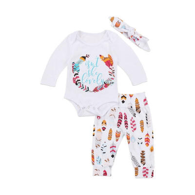 

3PCS Set Newborn Baby Girls Top Romper Long Pants Headband Outfits Clothes 0-24M