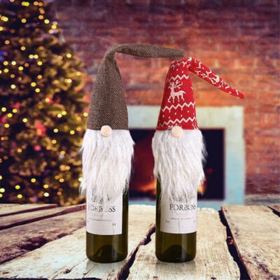 

6pcs Christmas Swedish Gnome Red Wine Bottle Cap Santa Hats Cover Faceless Doll