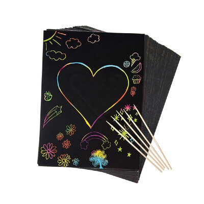 

Rainbow Scratch Paper Keen Crafts 50 Piece Art Kit Set 5 Wooden Styluses Included Creaticity Imagination Gift Party Favors for Kid