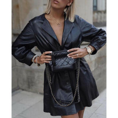 

Women Ladies Leather Long Jacket Coats Casual Top Coat Outwear Cardigan Dress
