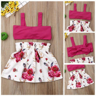 

Newborn Toddler Baby Girl Summer Outfit Clothes Tops Dress Floral Skirt 2Pcs Set