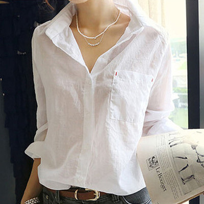 

Womens Girls Lapel Pocket Long-Sleeved Blouse Shirt Top Lapel Commuting Chiffon Tops Business Blouses 2019