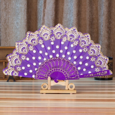 

Siaonvr Chinese Style Dance Wedding Party Lace Silk Folding Hand Held Flower Fan Purple