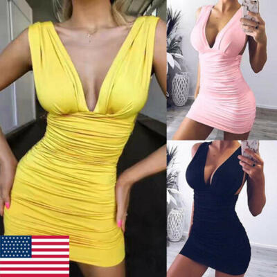 

Sexy Women- Deep V Bandage Bodycon Evening Party Cocktail Club Mini Dress UK