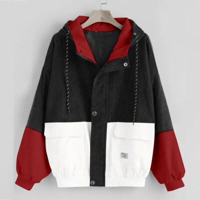 

Roseonmyhand Women Long Sleeve Corduroy Patchwork Oversize Jacket Windbreaker Coat Overcoat