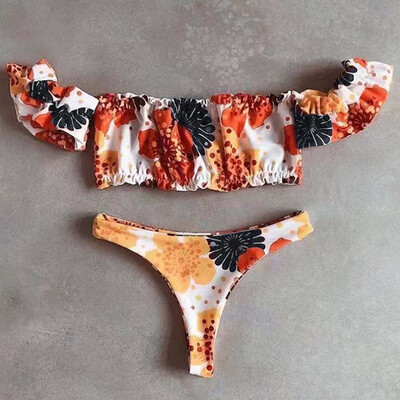 

Roseonmyhand Women Girls Bikini Set Floral Print Padded Sexy Strapless Beach Suit Swimwear