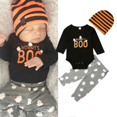 

Baby Boy Halloween Clothes Newborn Outfit Mommys BOO Romper Bodysuit Pants 3PCS