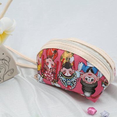 

New Fashion Women Purse PU Leather Peking Opera Character Print Zipper Closure Coin Wallet