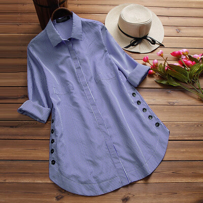 

Womens Casual Loose Tops T-shirt Lapel Long Sleeve Double-breasted Comfy Tops