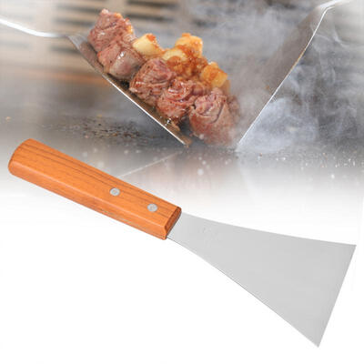 

Greensen Kitchen Cooking Shovel Wood Handle Stainless Steel Barbecue BBQ Grill Scraper Pancake Flipper