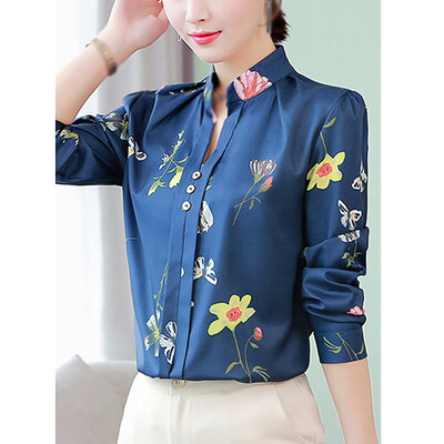 

New Women Fashion Blouse Button V-Neck Letter Print Long Sleeve T-Shirts Tops