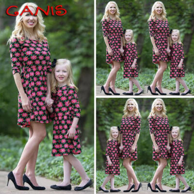 

USA Mother Daughter Sleeveless Floral Dress Women Girls Family Matching Clothes