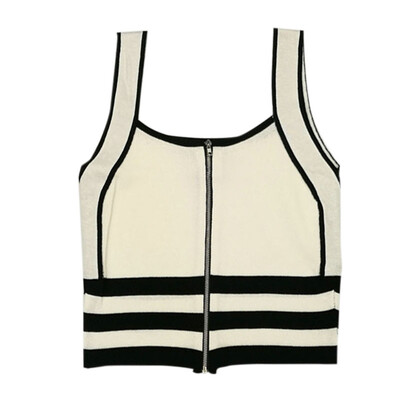 

Women Summer Perosnlity Fashion All-match Slim Fit Zipper Style Color-blocked Camisole Top