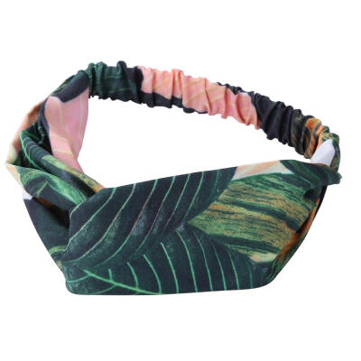 

Women Headband Vintage Cross Elastic Hair Bands Leaf Print Girls Headwear