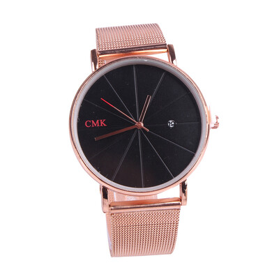 

Fashion scale calendar alloy mesh belt watch simple couple watch