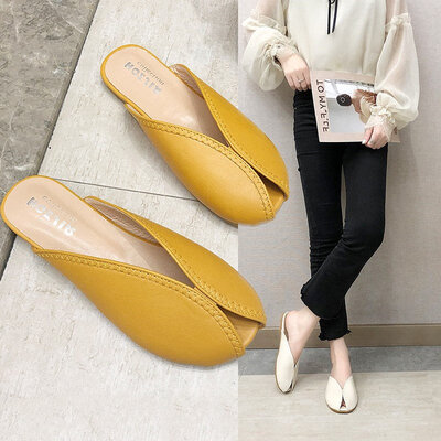 

Fishmouth sandwich lady wearing flat-bottomed baggy half-slippers outside summer fashion Slacker Miller shoes