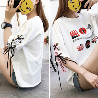 

Women Round Collar Summer Cartoon Print Loose Short Sleeve Casual Simple Wild T-Shirt