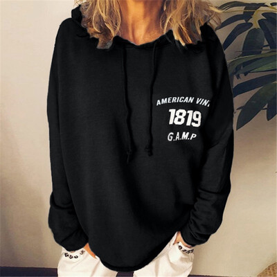 

New Fashion Cotton Long Sleeves Letter Harajuku Print Light Pink Pullovers Tops O-Neck WomenS Hooded Sweatshirt Tops