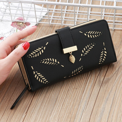 

Tailored Women s Fashion Trend Solid Color Long Fringed Hollow Leaf Leather Card Wallet