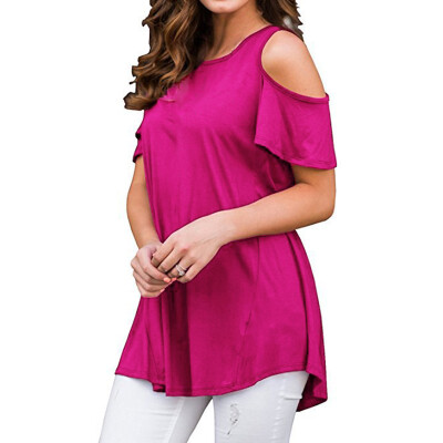 

Women Casual Loose T-shirts Tops Round Neck Short Sleeve Off Shoulder Blouses