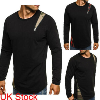 

UK Mens Slim Fit Long Sleeve Splice Grid Top Slim T-shirts Casual Tee Shirt Top