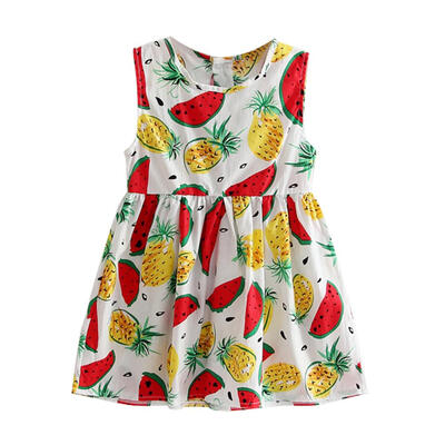 

Girls Kids Fruit Print Sleeveless Dress Cute O-Neck Summer Cotton Clothing