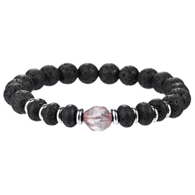 

Fashion 8Mm Black Lava Stone Beads Bracelets Bangles Natural Stone Hexagon Prism Crystal Pendant Bracelet