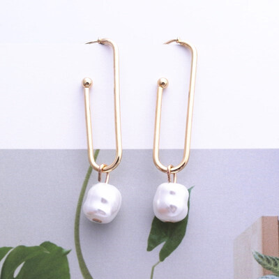 

EK575 European Geometric Irregular Metal Imitation Pearl Drop Earrings for Women Jewelry Punk Simple Statement Mujer Pendientes