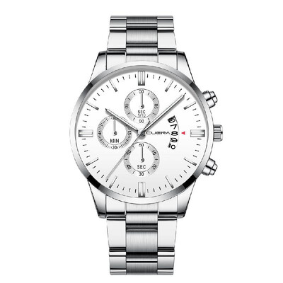 

CUENA Men Stainless Steel Band Quartz Watch Fashion Simple Calendar Big Dial Wrist Watch