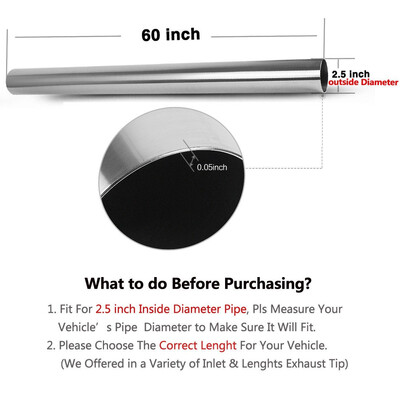 

25" Inlet Outlet 5ft Long Diesel Straight Exhaust Pipes DIY Round Tube SS