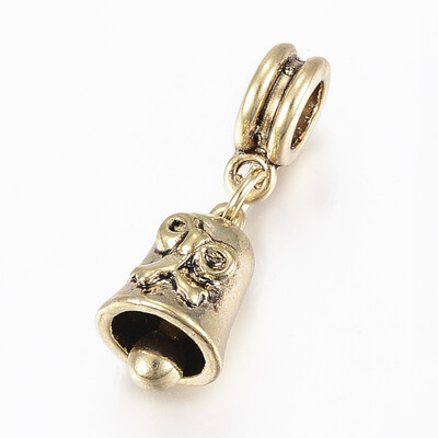 

Tibetan Style Alloy European Dangle Beads Large Hole Pendants Lead Free & Cadmium Free Clock Bell Antique Golden 28mm