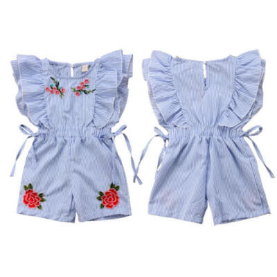 

Cute Toddler Kids Baby Girl Flower Stripe Ruffle Romper Jumpsuit Outfits Clothes