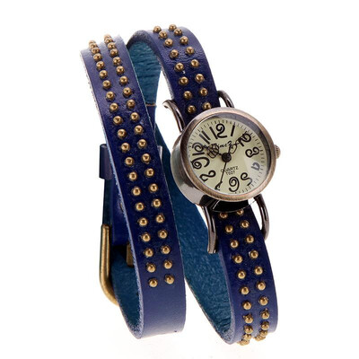 

Women Lady Vintage Quartz Wrist Watch Rivets Round Bronze Wrap Strap Bracelet