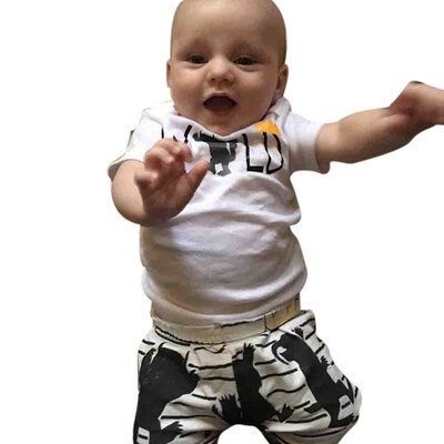 

Baby Kids Set Long Sleeve Crown Cartoon Print RomperStripe Pants Outfit Set 70