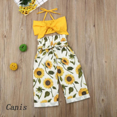 

Summer Toddler Kid Baby Girl Clothes Halter Vest Tops Sunflower Pants Outfit Set