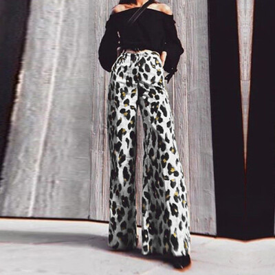 

〖Follure〗Women Fashion Sexy Leopard Print Long Pants Elastic Waist Wide Leg Pants