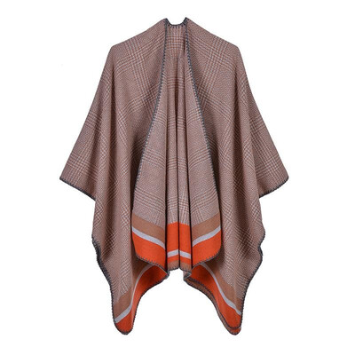 

Women Poncho Cardigan Sweater Contrast Color Striped Cashmere Capes Shawl Scarf Outerwear