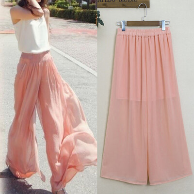

Women Summer Casual Trousers Wide Leg Chiffon Pants High Waist Loose With lining