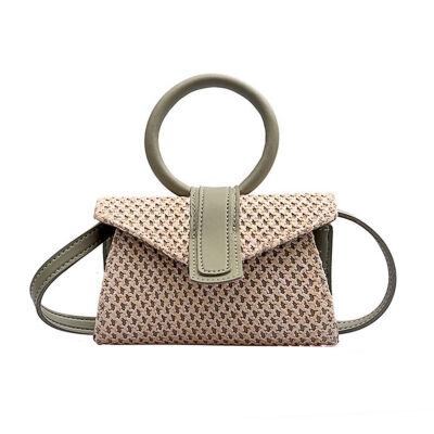 

Fashion Women Solid Color Circle Wristlet Envelop Crossbody Shoulder Woven Bag