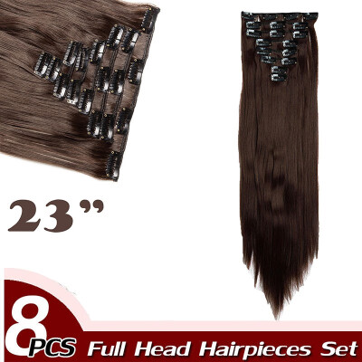 

Full Head Clip Synthetic in Hair Extensions 8 Piece 18 Clips Hairpiece Long Wave Curly Straight for Women