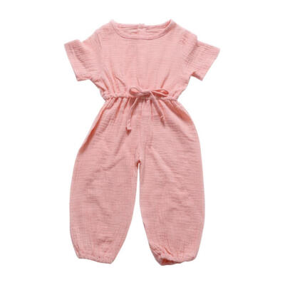 

Baby Girls Clothes Summer Pants Children Solid Print Cotton Short Sleeve Elastic Suspenders Pants Overalls Trousers