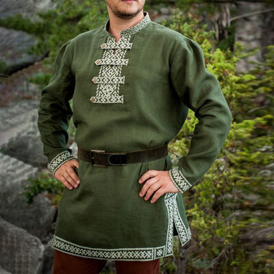 

Mens Long Sleeve Retro Blouse Standing Collar Cosplay Costume Shirt Split Tops