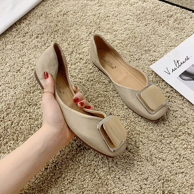 

Summer flat-bottom square-head single-shoe womens shallow-mouth soft bottom flat&bean-bean shoes retro-comfortable grandmas